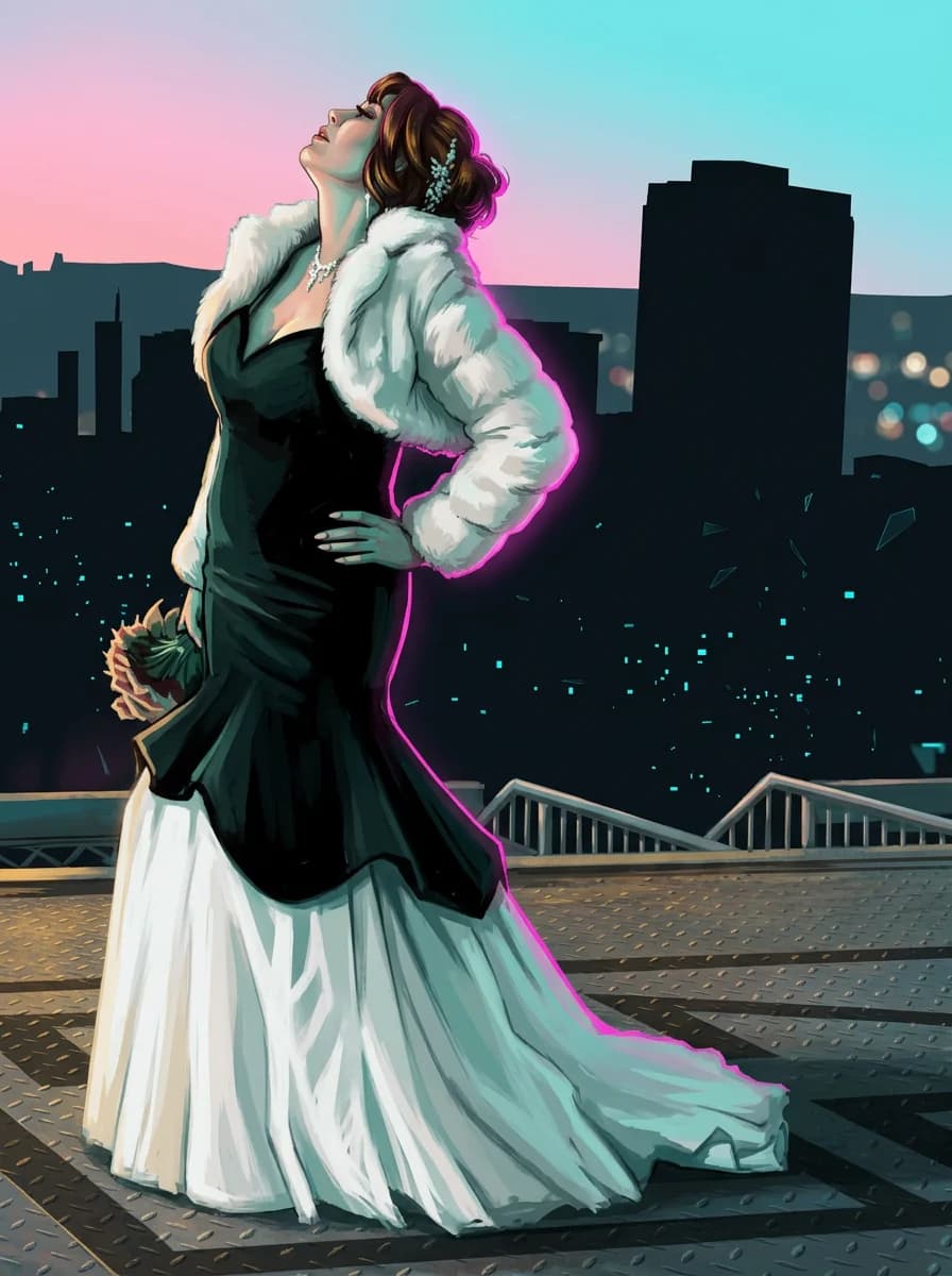 Daniela Chambers on an Atlanta rooftop at dusk